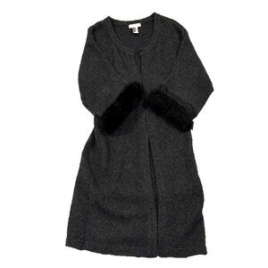 KENAR Women's Gray Open-Front Cardigan Sweater Black Faux Fur Cuffs